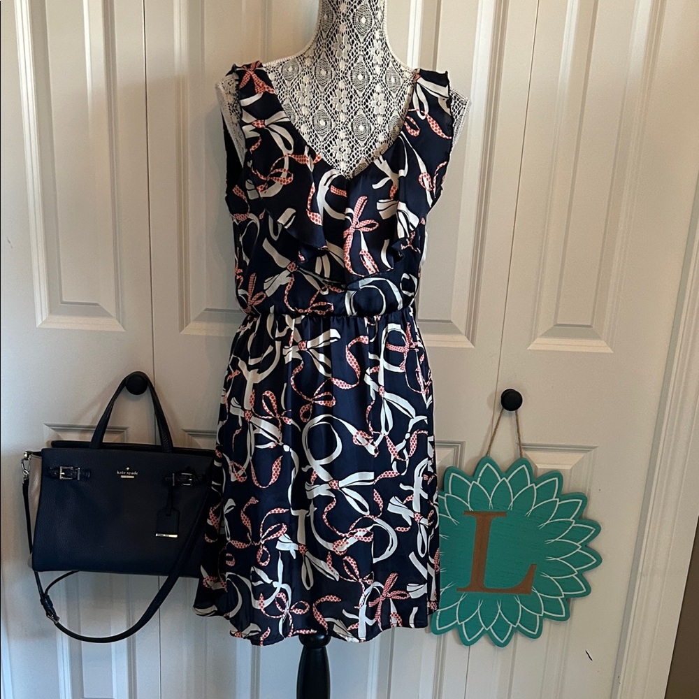 Navy and Pink Patterned Women's Dress